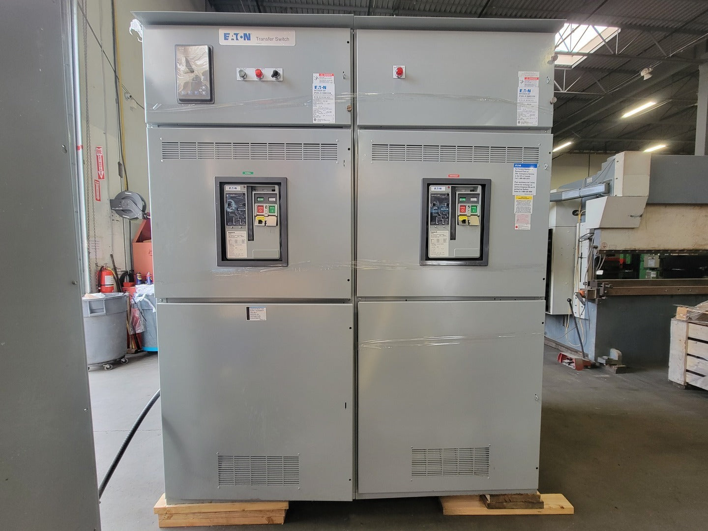 Switchgear and panelboard sections staged safely with doors closed